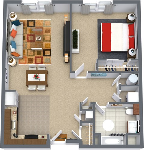 Floor plan for 1 bed, 1 bath, 800 sqft